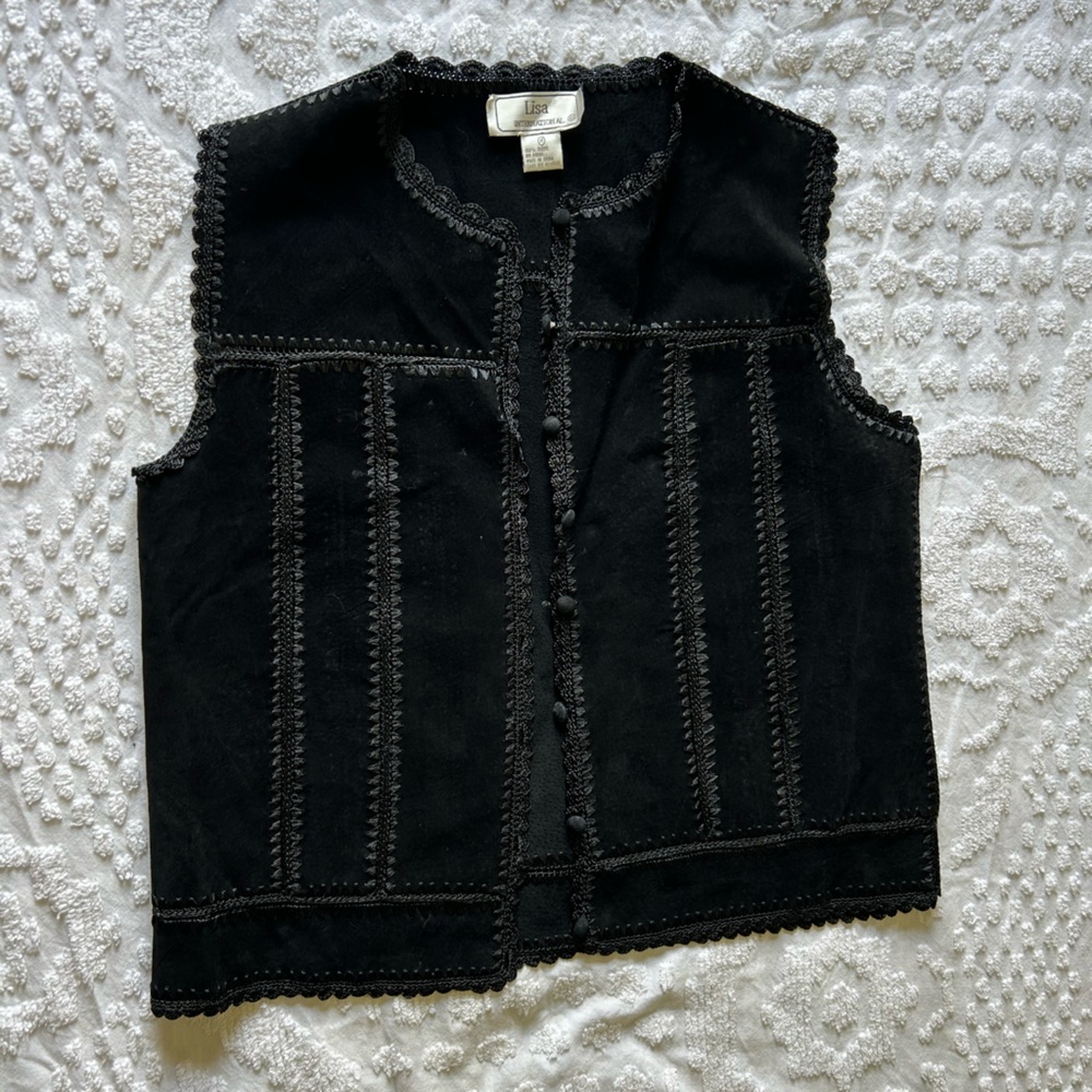 Vintage 100% Suede Black Vest, Medium, Lisa International